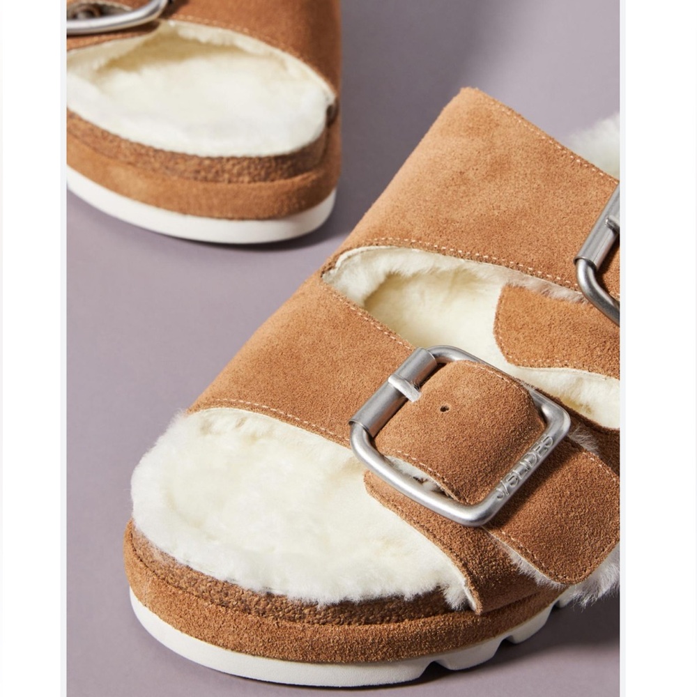 NWOT ANTHRO J/SLIDES LYNX SHEARLING-LINED SLIPPERS